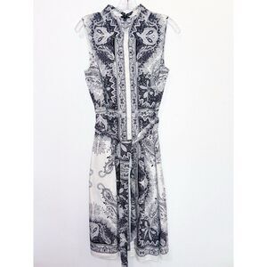 Talbots Paisley Black And White Sleeveless Dress Button Down Size 8